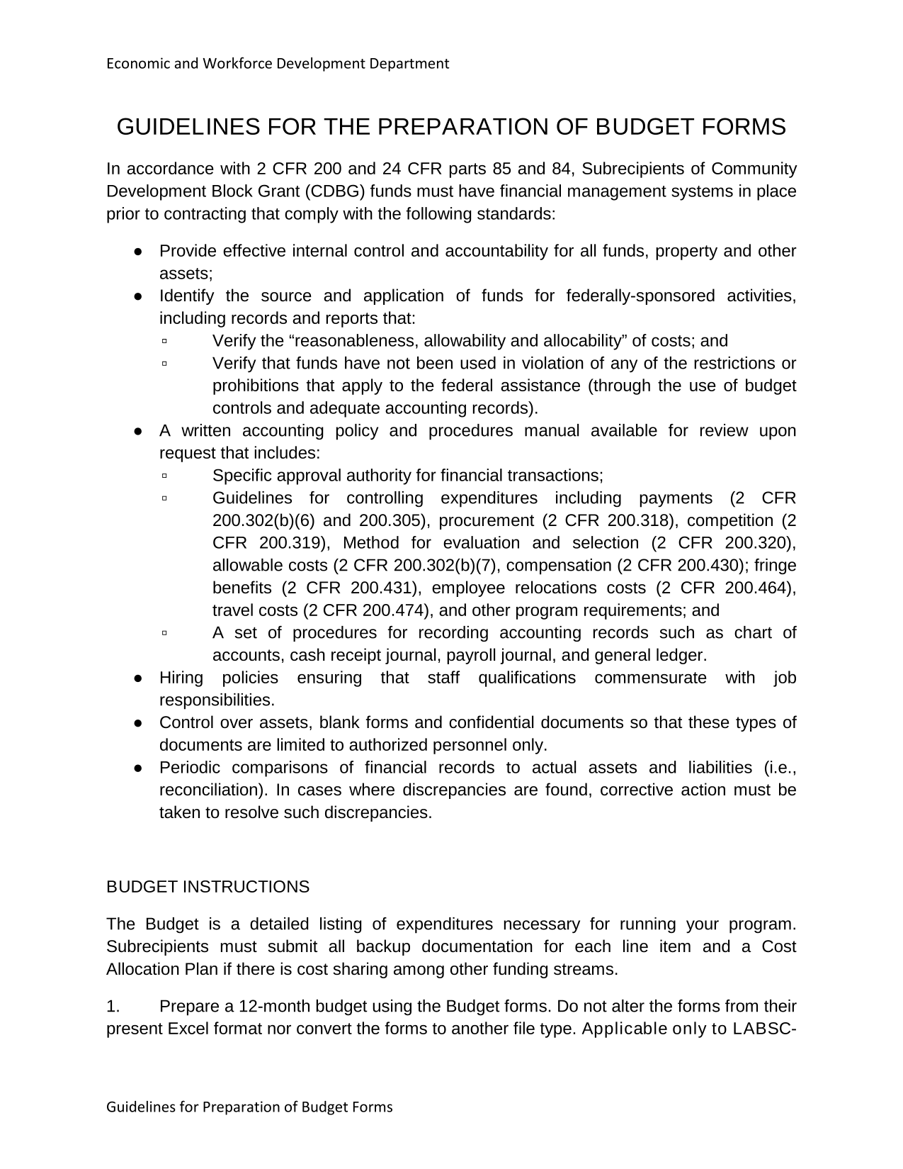 Guidelines For Preparation Of Budget Forms screenshot