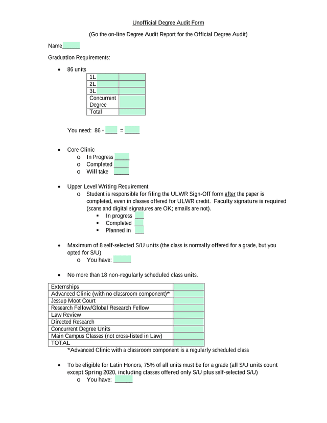Unofficial Degree Audit Form screenshot