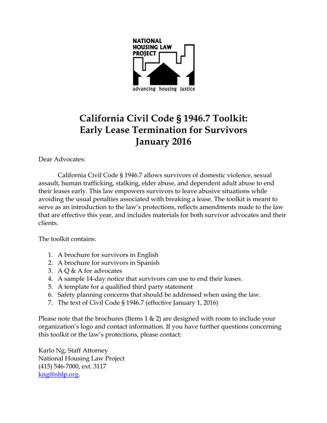California Civil Code  1946.7 Toolkit Early Lease Termination For Survivors screenshot