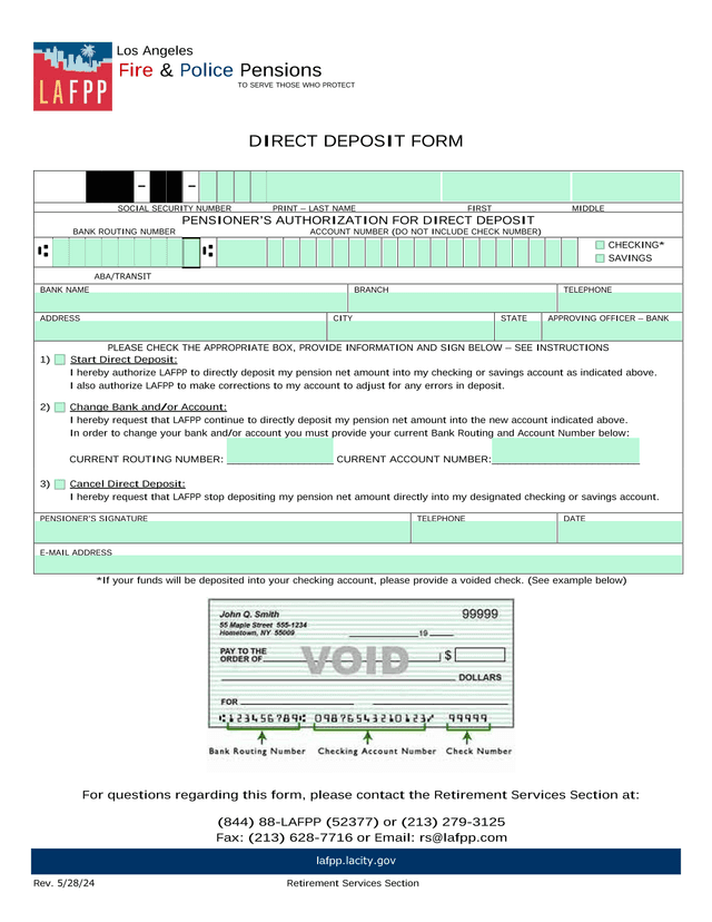 Direct Deposit Form screenshot