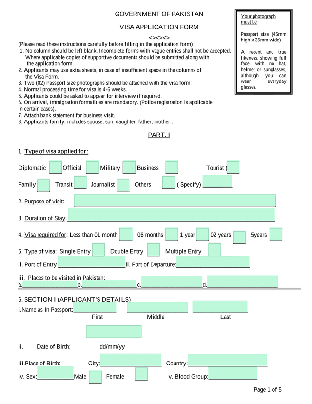 GOVERNMENT OF PAKISTAN VISA APPLICATION FORM screenshot