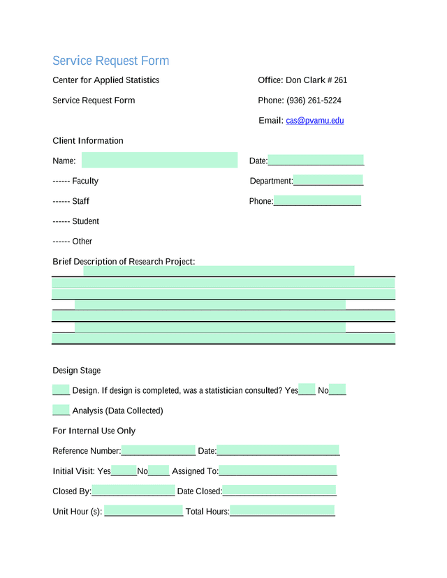 Service Request Form screenshot