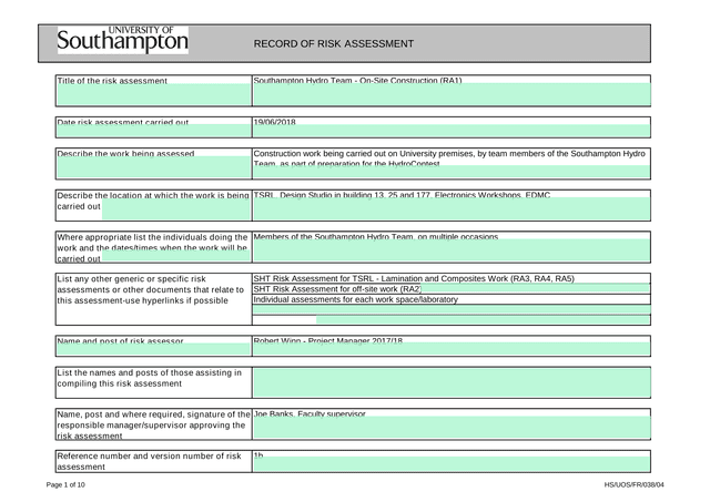 Record Of Risk Assessment Southampton Hydro Team   On Site Construction screenshot