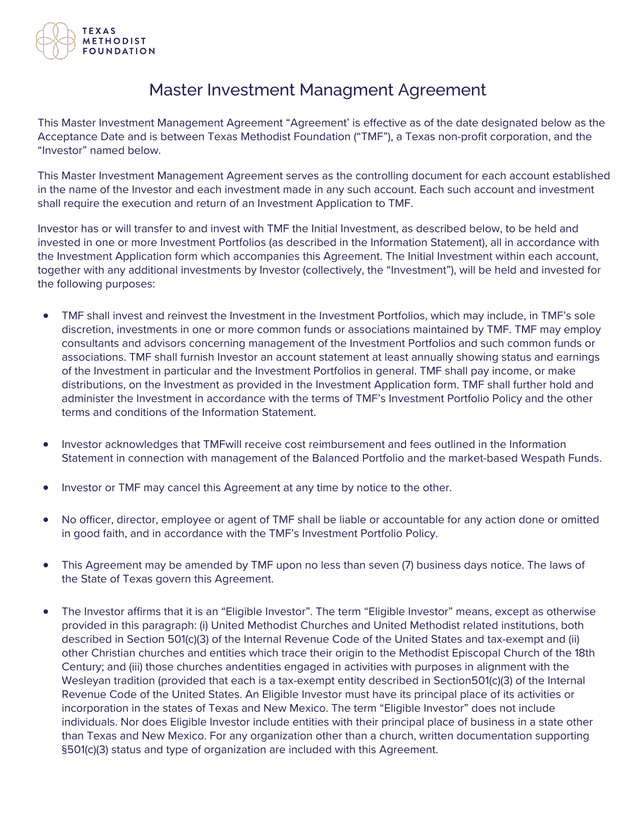 Master Investment Management Agreement screenshot
