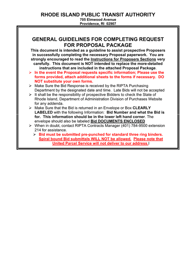 Request For Proposal Package screenshot