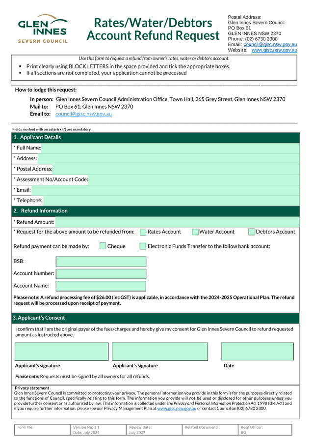 RatesWaterDebtors Account Refund Request screenshot
