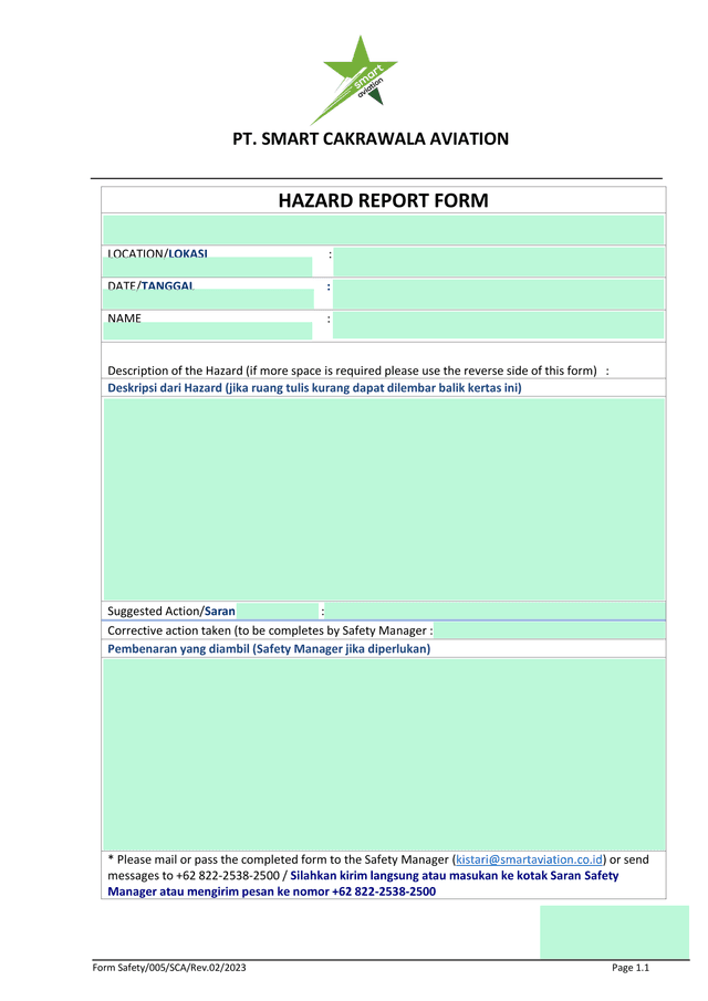 Hazard Report Form screenshot