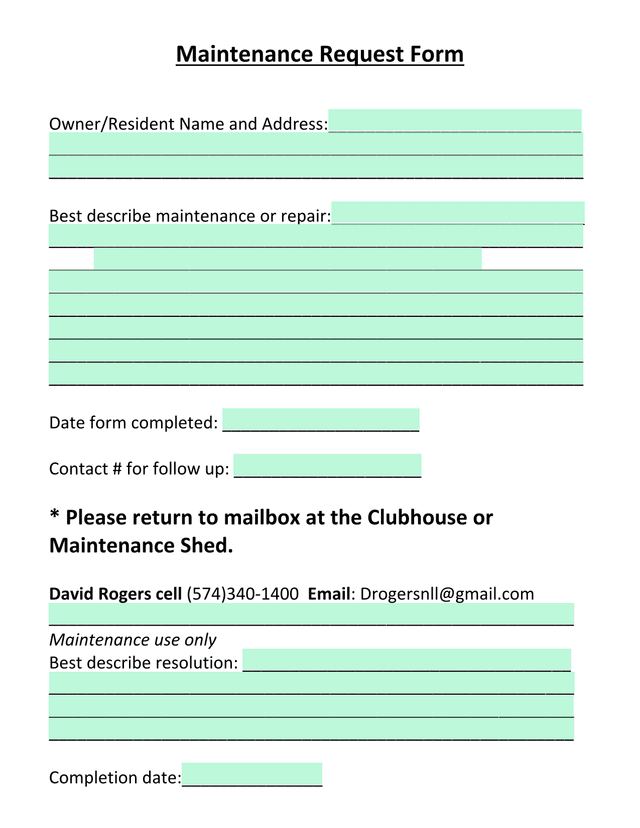 Maintenance Request Form screenshot