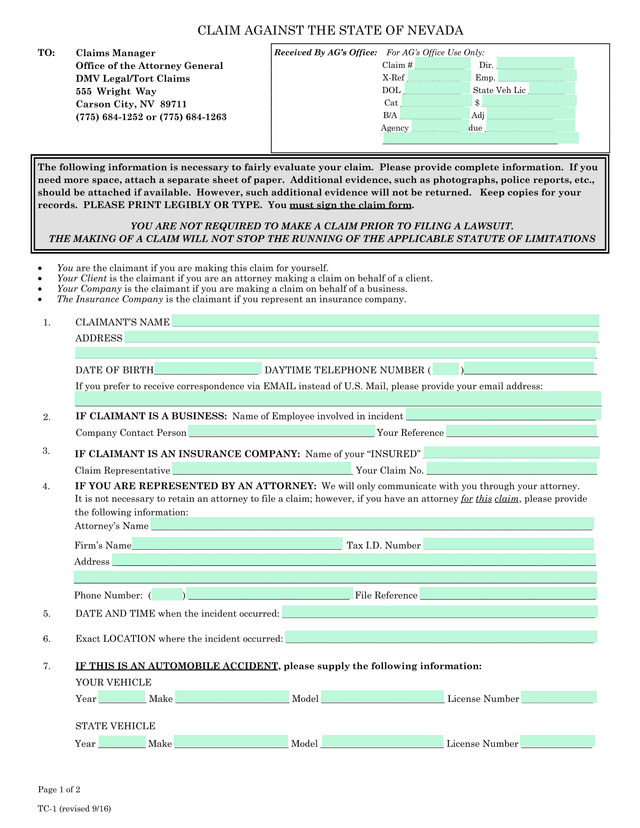 Claim Against The State Of Nevada screenshot