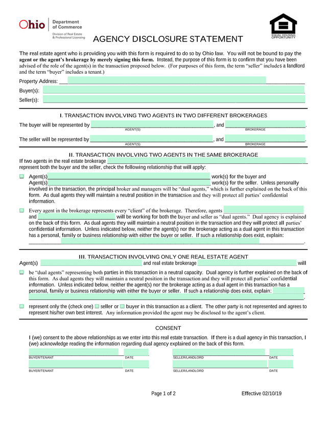 Agency Disclosure Statement screenshot