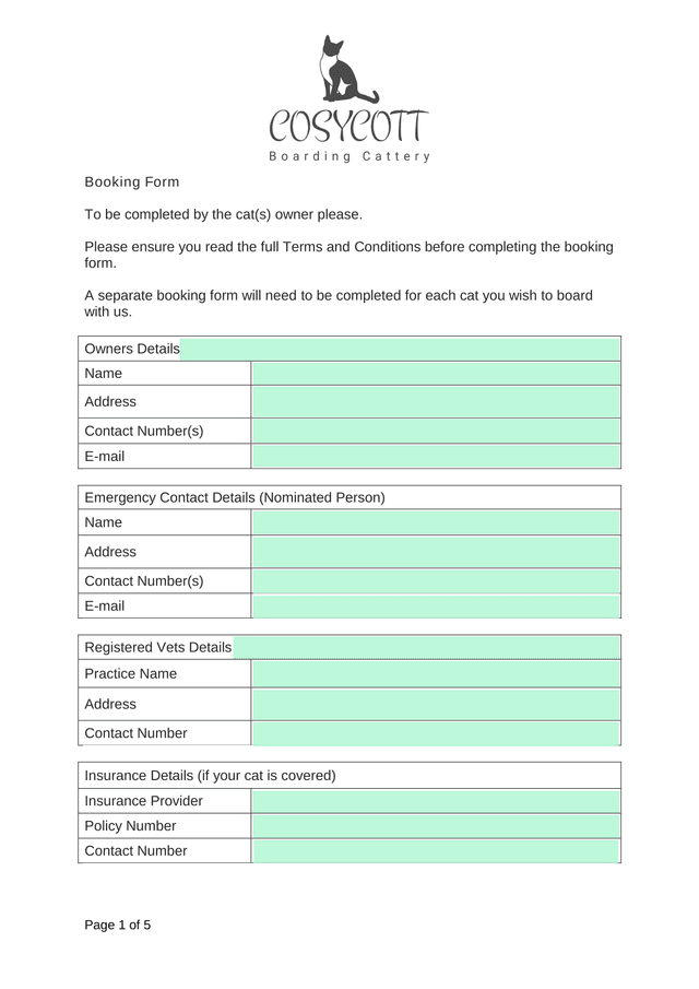 Booking Form screenshot