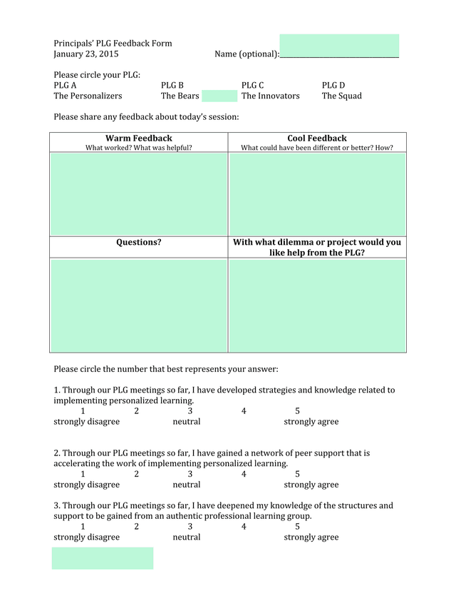 Principals PLG Feedback Form screenshot