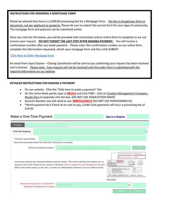 Instructions For Ordering A Mortgage Form screenshot