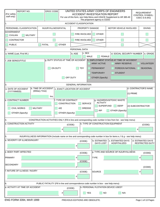 United States Army Corps Of Engineers Accident Investigation Report screenshot