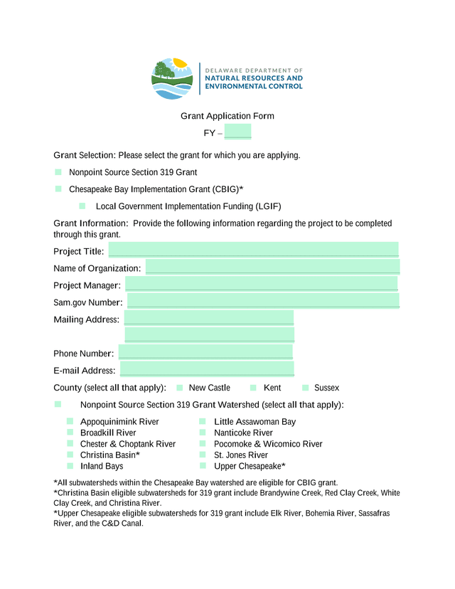 Grant Application Form screenshot