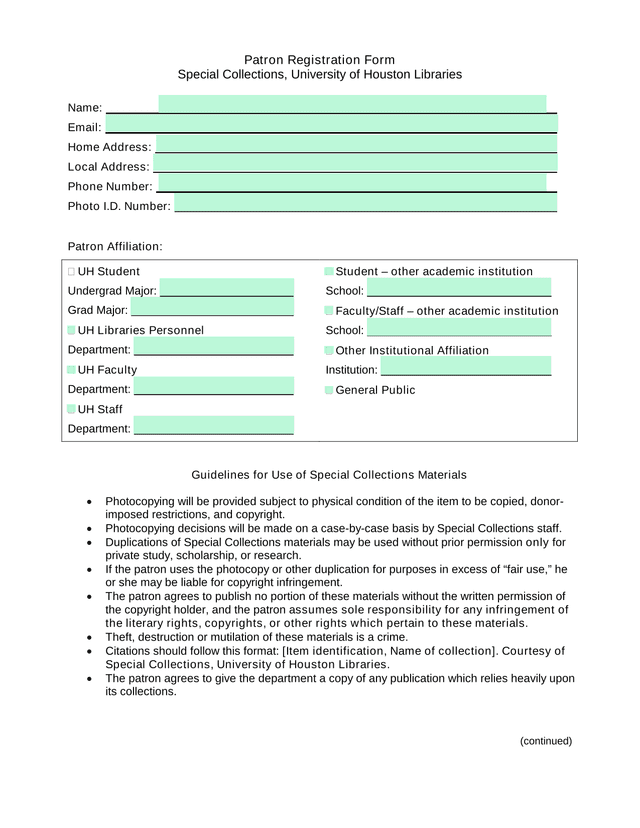 Patron Registration Form screenshot