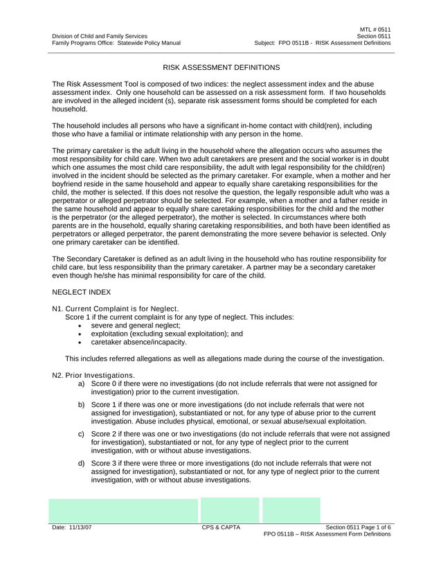 Risk Assessment Definitions screenshot