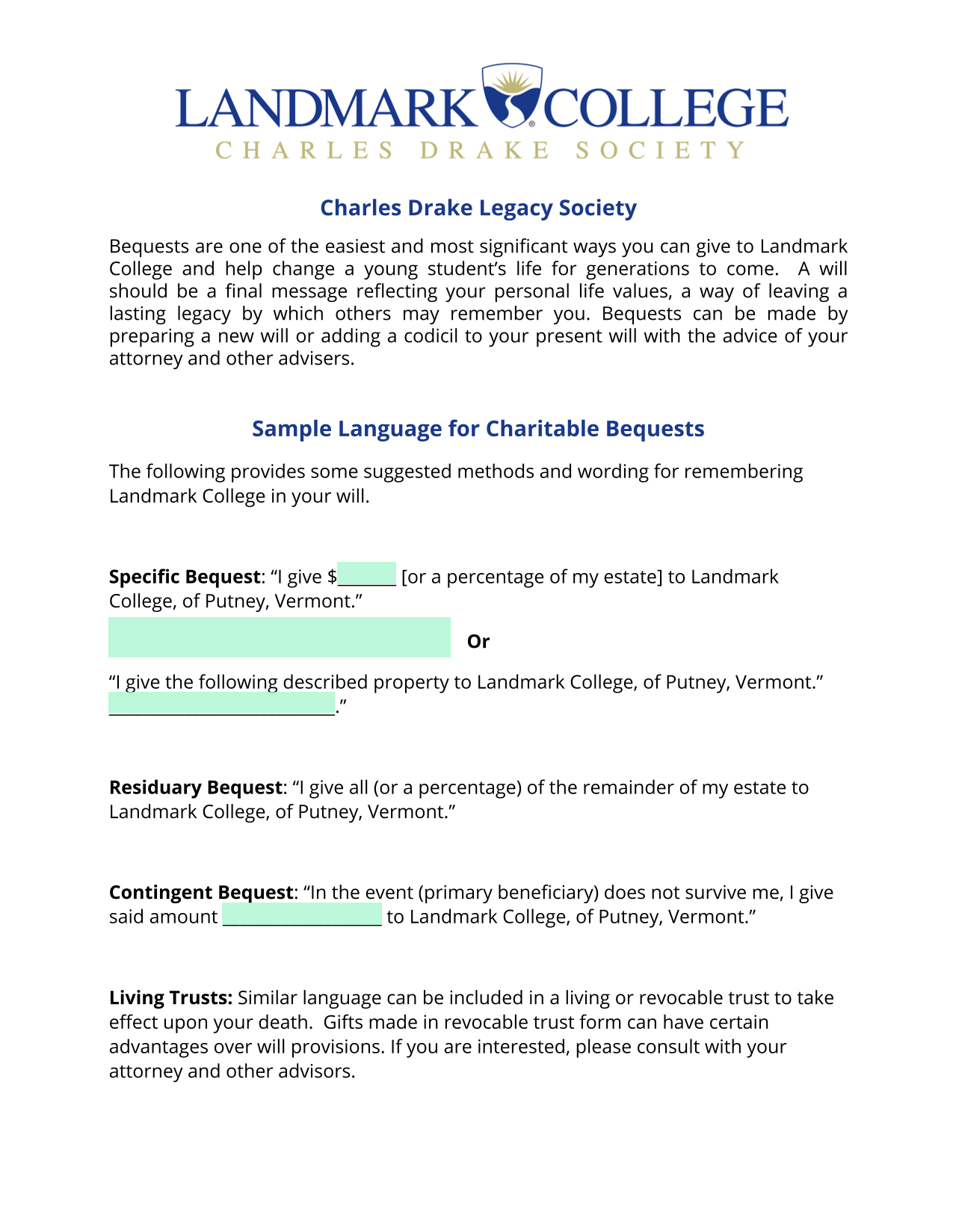 Charles Drake Legacy Society screenshot
