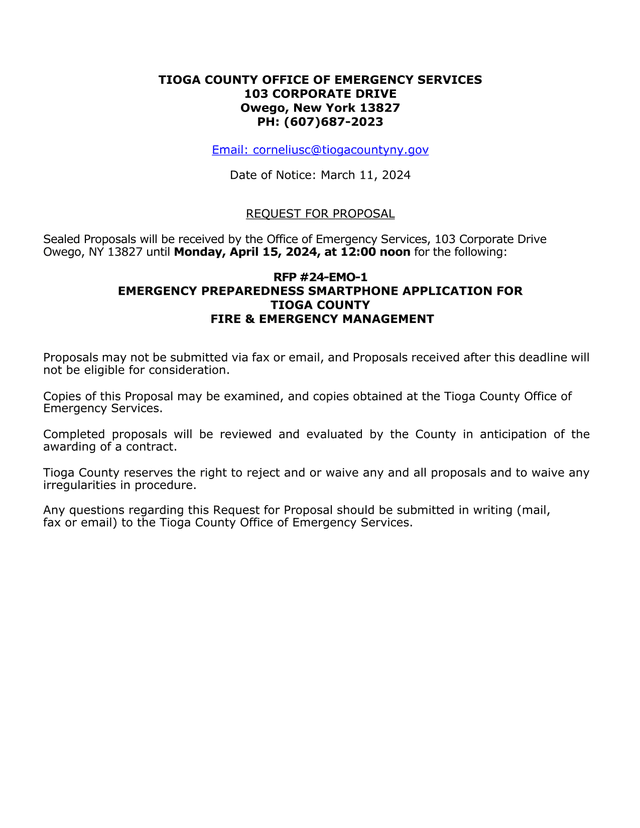 RFP 24 EMO 1 Emergency Preparedness Smartphone Application For Tioga County Fire  Emergency Manageme screenshot