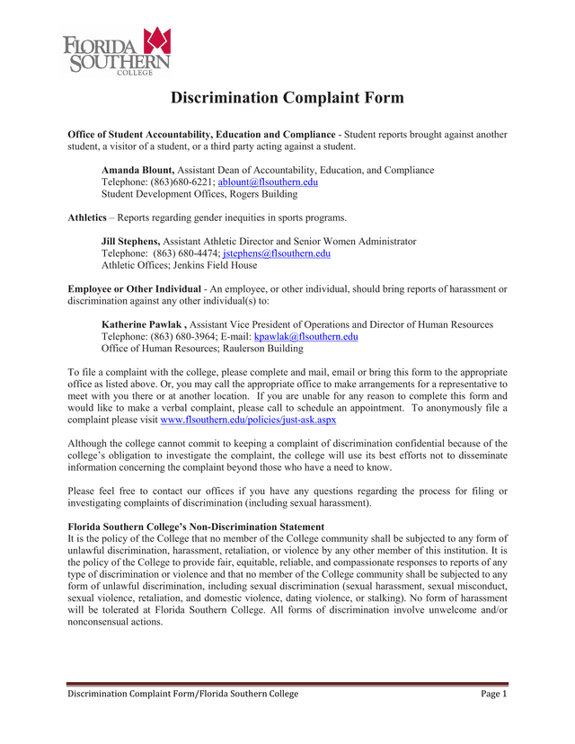 Discrimination Complaint Form screenshot