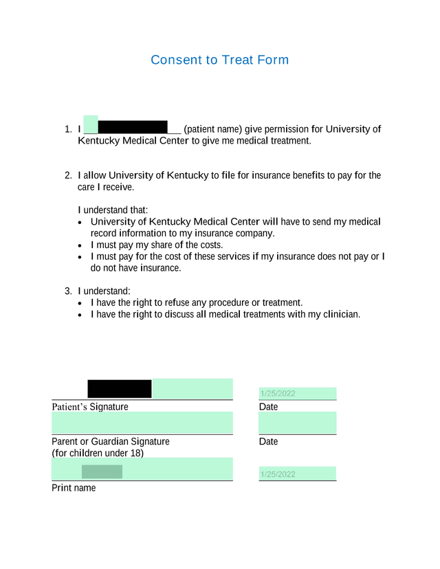 Consent To Treat Form screenshot