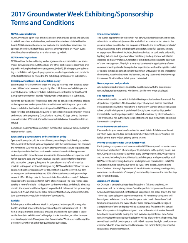 2017 Groundwater Week ExhibitingSponsorship Terms And Conditions screenshot