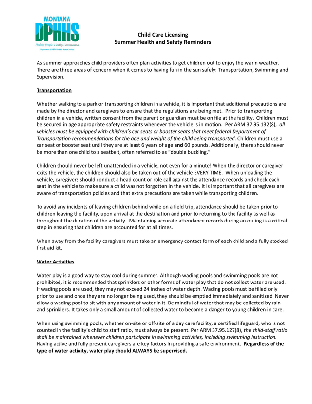 Child Care Licensing Summer Health And Safety Reminders screenshot