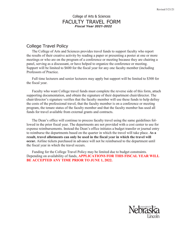 FACULTY TRAVEL FORM screenshot