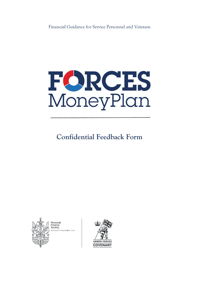 Financial Guidance For Service Personnel And Veterans Confidential Feedback Form screenshot