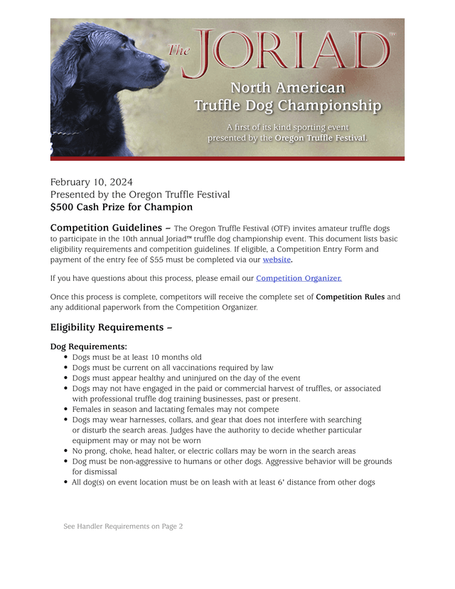 North American Truffle Dog Championship Competition Guidelines screenshot