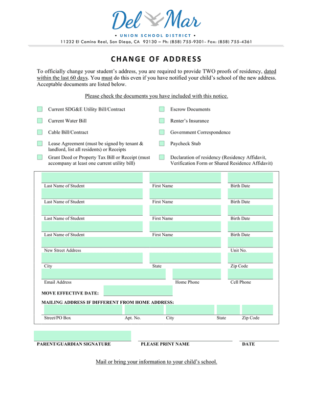 Change Of Address screenshot