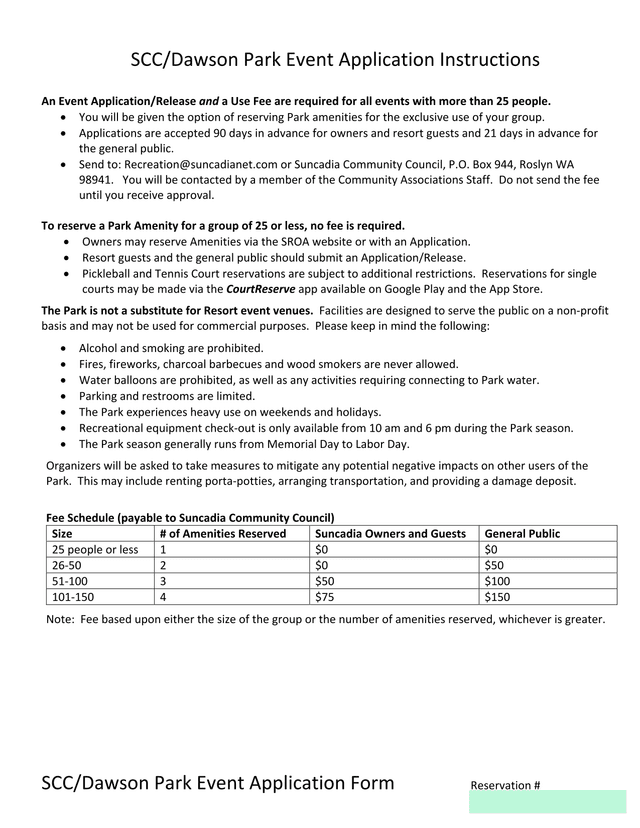 SCCDawson Park Event Application Instructions screenshot