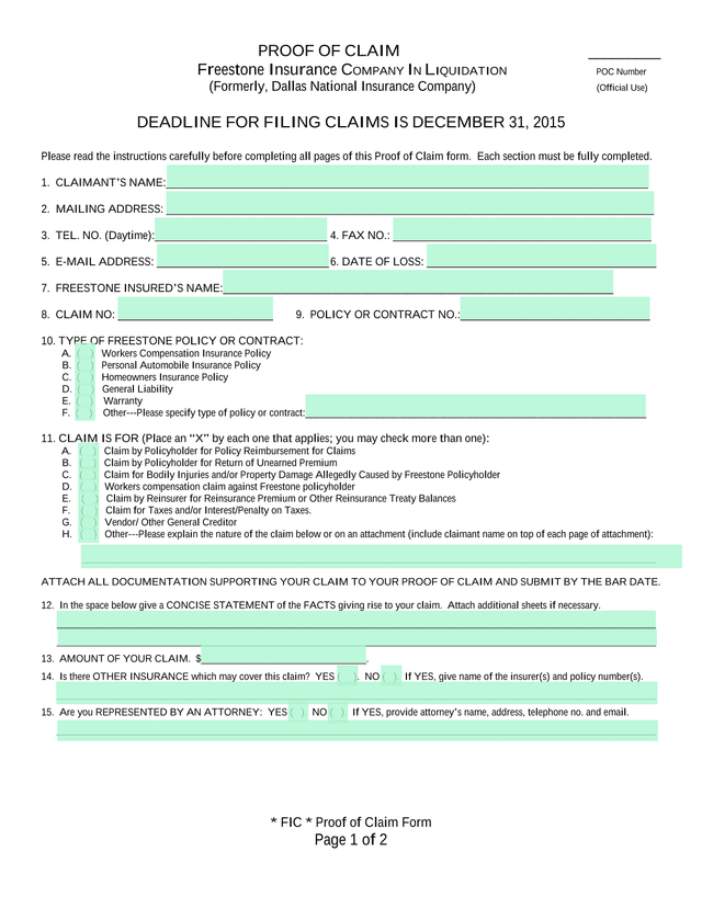 Proof Of Claim Form screenshot
