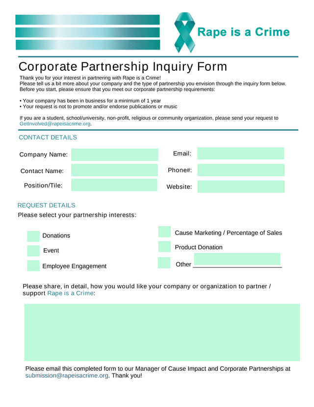 Corporate Partnership Inquiry Form screenshot