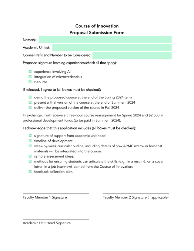 Course Of Innovation Proposal Submission Form screenshot