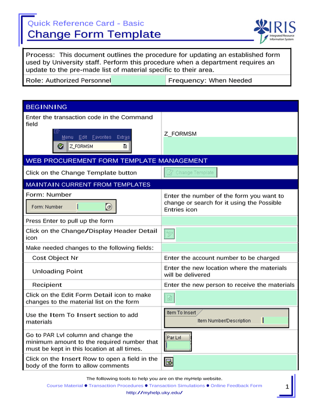 Quick Reference Card   Basic Change Form Template screenshot