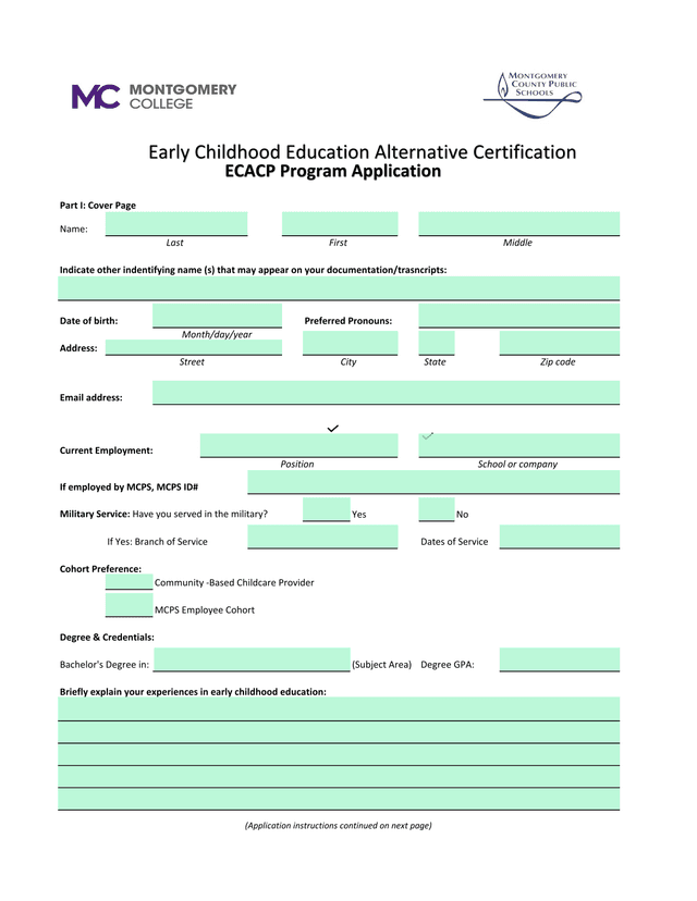 ECACP Program Application screenshot