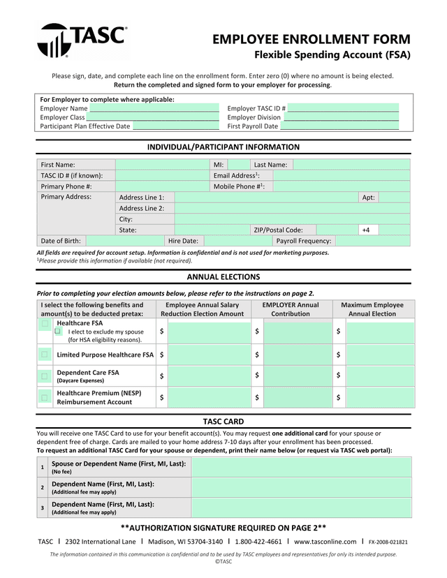 Employee Enrollment Form   Flexible Spending Account (FSA) screenshot