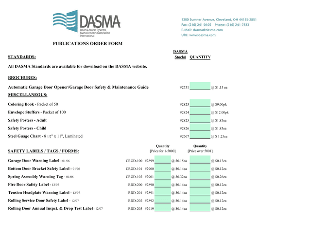 PUBLICATIONS ORDER FORM screenshot
