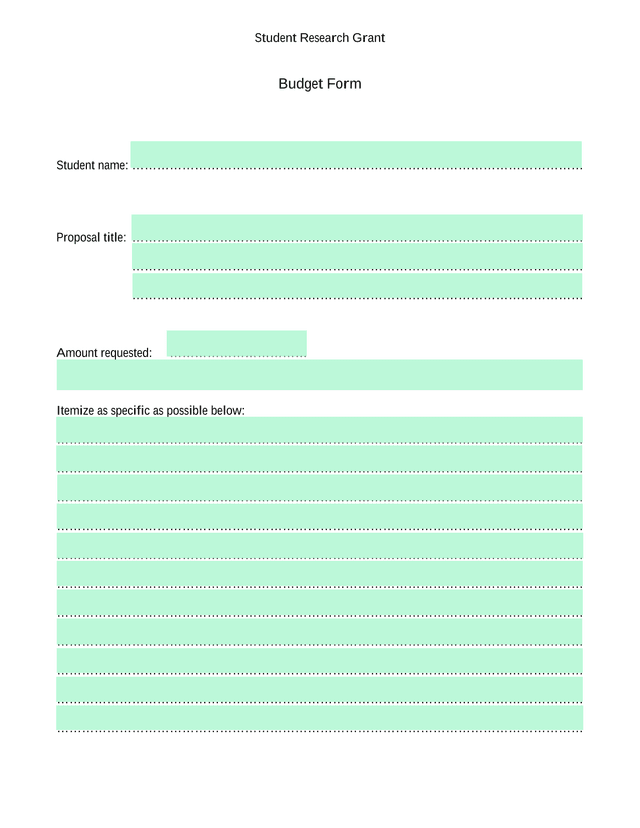 Student Research Grant Budget Form screenshot
