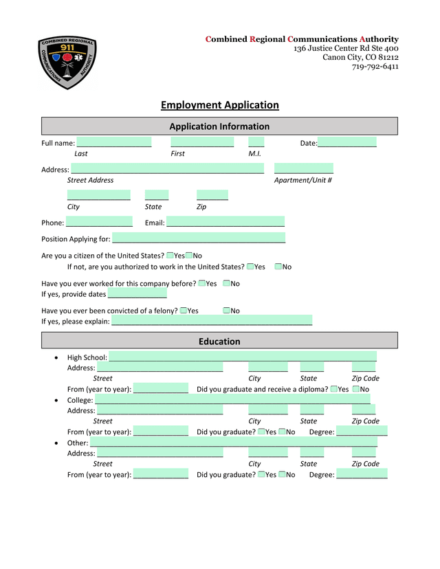 Employment Application screenshot