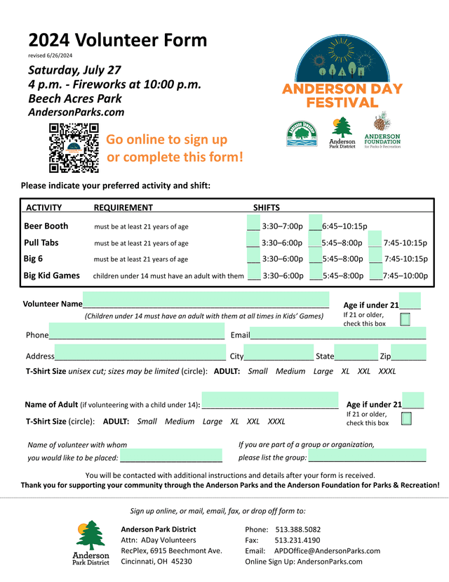 2024 Volunteer Form screenshot
