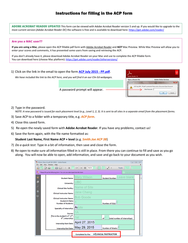 Instructions For Filling In The ACP Form screenshot
