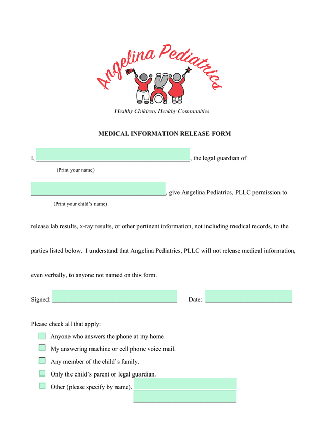 Medical Information Release Form screenshot