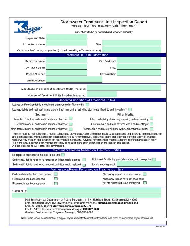 Stormwater Treatment Unit Maintenance Inspection Report screenshot