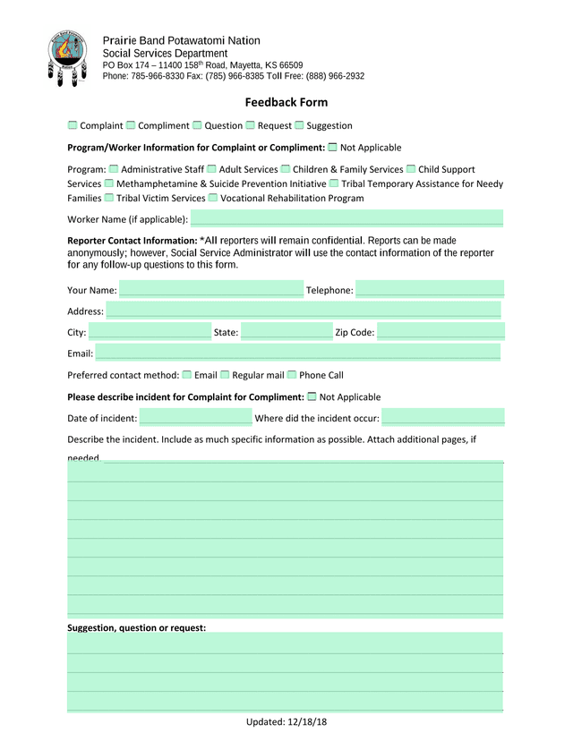 Feedback Form screenshot