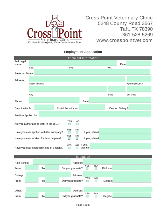 Employment Application screenshot
