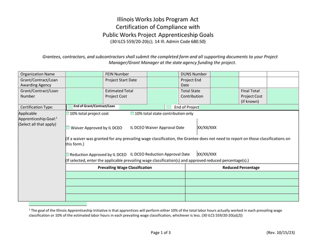 Illinois Works Jobs Program Act Certification Of Compliance With Public Works Project Apprenticeship screenshot
