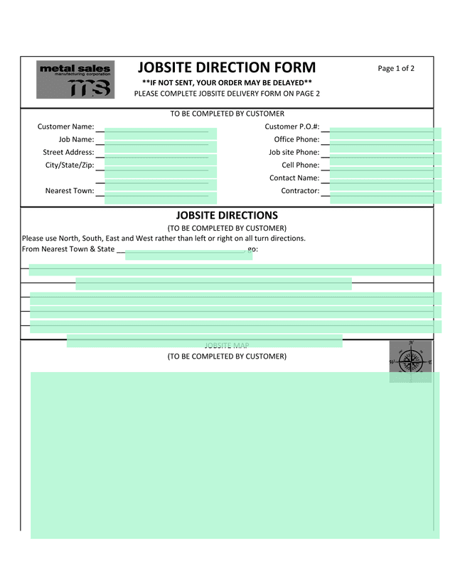 Jobsite Direction Form screenshot