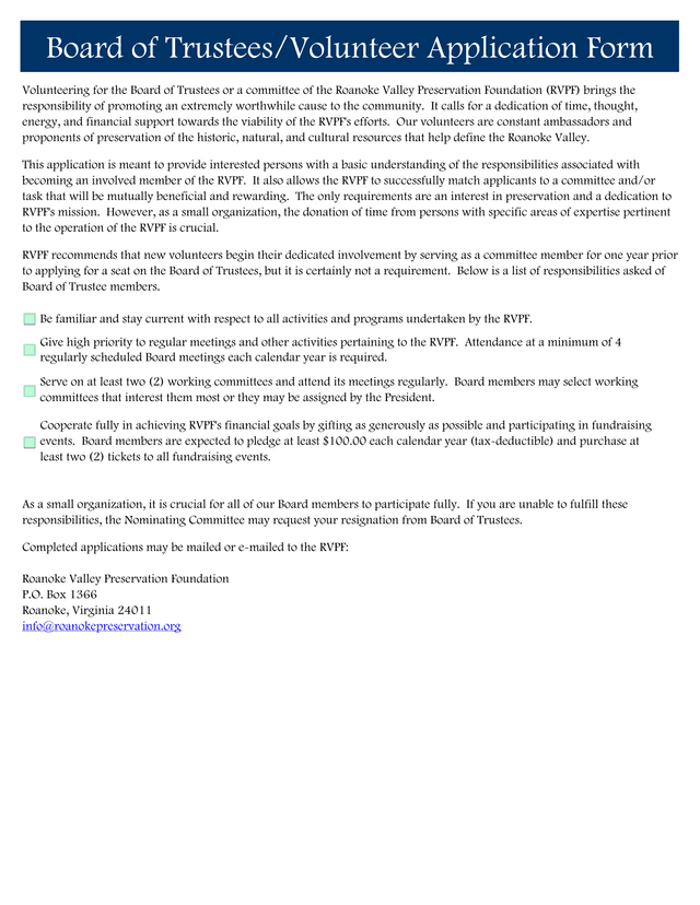 Board Of TrusteesVolunteer Application Form screenshot